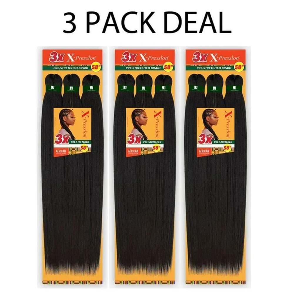 X-Pression African Collection 3X Pre-Stretched Braiding Hair 58 Inch - 3 Pack De